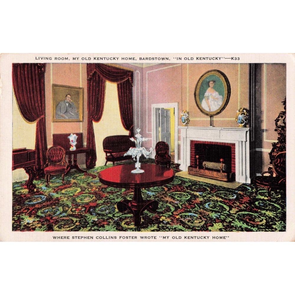 Vintage My Old Kentucky Home Living Room Bardstown KY Linen Postcard K33 - Picture 1 of 2